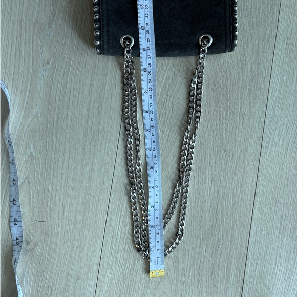 Zara Genuine Suede Studded Chain Crossbody/Shoulder Bag Black - Picture 6 of 10